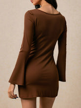 Square neck high waist side slit short dress