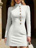 Slim-fit stand-up collar single-breasted dress