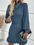 Fashionable cable knit waist-cinching sweater dress