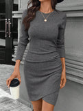 Fashionable knitted slim-fit long-sleeved dress