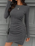 Fashionable knitted slim-fit long-sleeved dress