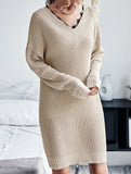 Simple lace V-neck knit dress