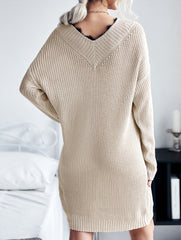 Simple lace V-neck knit dress