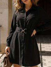 Black button-down long-sleeved collared dress