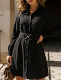 Black button-down long-sleeved collared dress
