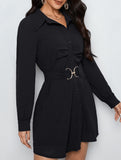 Black button-down long-sleeved collared dress
