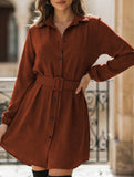 Single-breasted belted fitted lapel dress