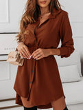 Single-breasted belted fitted lapel dress