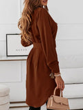 Single-breasted belted fitted lapel dress