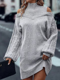 Off-the-shoulder loose mid-length sweater
