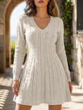 Retro cable knit V-neck fitted dress