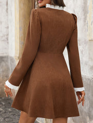 High-neck single-breasted cardigan dress