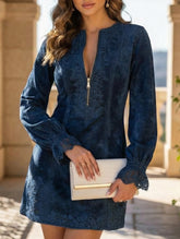 Long-sleeved zippered lace midi dress