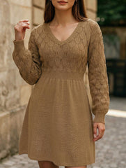 Crochet V Neck A Line Beach Dress_CWDSD11305