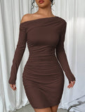 One Shoulder Long Sleeve Bodycon Dress_CWDSD11306