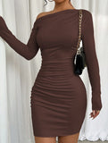 One Shoulder Long Sleeve Bodycon Dress_CWDSD11306