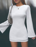 Solid color, fitted waist, elegant long-sleeved dress_CWDSD11333