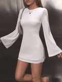 Solid color, fitted waist, elegant long-sleeved dress_CWDSD11333