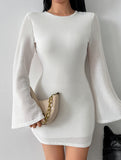 Solid color, fitted waist, elegant long-sleeved dress_CWDSD11333
