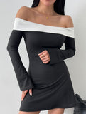 Women's off-shoulder bell sleeve dress_CWDSD11336