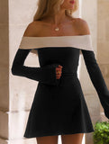 Women's off-shoulder bell sleeve dress_CWDSD11336