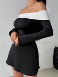 Women's off-shoulder bell sleeve dress_CWDSD11336