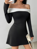 Women's off-shoulder bell sleeve dress_CWDSD11336