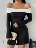 Women's off-shoulder bell sleeve dress_CWDSD11336