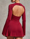 Backless long-sleeved slim-fit dress for women_CWDSD11340