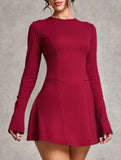 Backless long-sleeved slim-fit dress for women_CWDSD11340