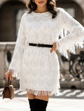 White Long Sleeve Mini Party Dress_CWDSD11358