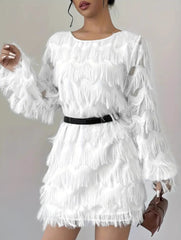 White Long Sleeve Mini Party Dress_CWDSD11358