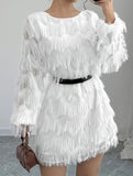 White Long Sleeve Mini Party Dress_CWDSD11358
