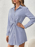 Elegant striped waist-cinching dress for women_CWDSD11368