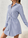 Elegant striped waist-cinching dress for women_CWDSD11368