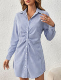 Elegant striped waist-cinching dress for women_CWDSD11368