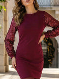 Fashionable puff sleeve slim-fit long-sleeved dress