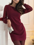 Fashionable puff sleeve slim-fit long-sleeved dress