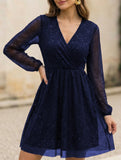 V Neck Mesh Patchwork Elegant Maxi Dress_CWDSD11401