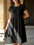 Summer chic round neck A-line dress with pockets