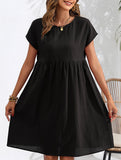 Summer chic round neck A-line dress with pockets