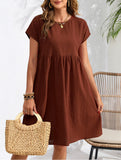 Summer chic round neck A-line dress with pockets