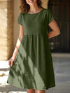 Summer chic round neck A-line dress with pockets