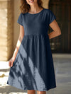 Summer chic round neck A-line dress with pockets