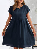 Summer chic round neck A-line dress with pockets