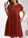 Summer chic round neck A-line dress with pockets