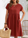 Summer chic round neck A-line dress with pockets