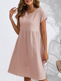Summer chic round neck A-line dress with pockets