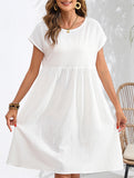 Summer chic round neck A-line dress with pockets