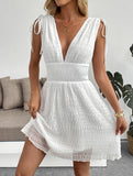 White V Neck Strap Mini Vacation Dress